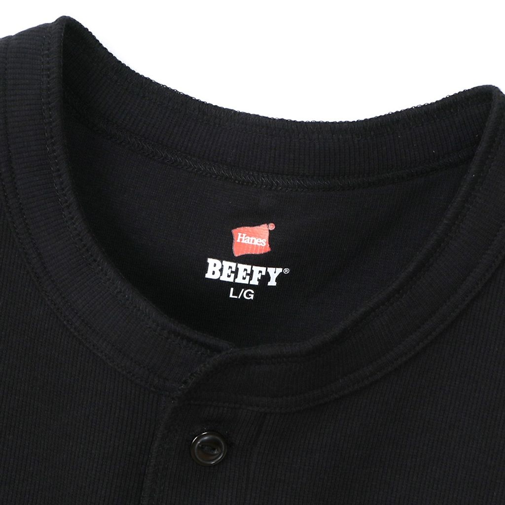 Hanes  BEEFY リブヘンリーネックTシャツ