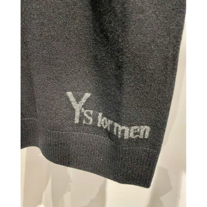 Y's for men ROUND NECK INTARSIA KNIT WITH "Y's for men" LOGO （BLACK）