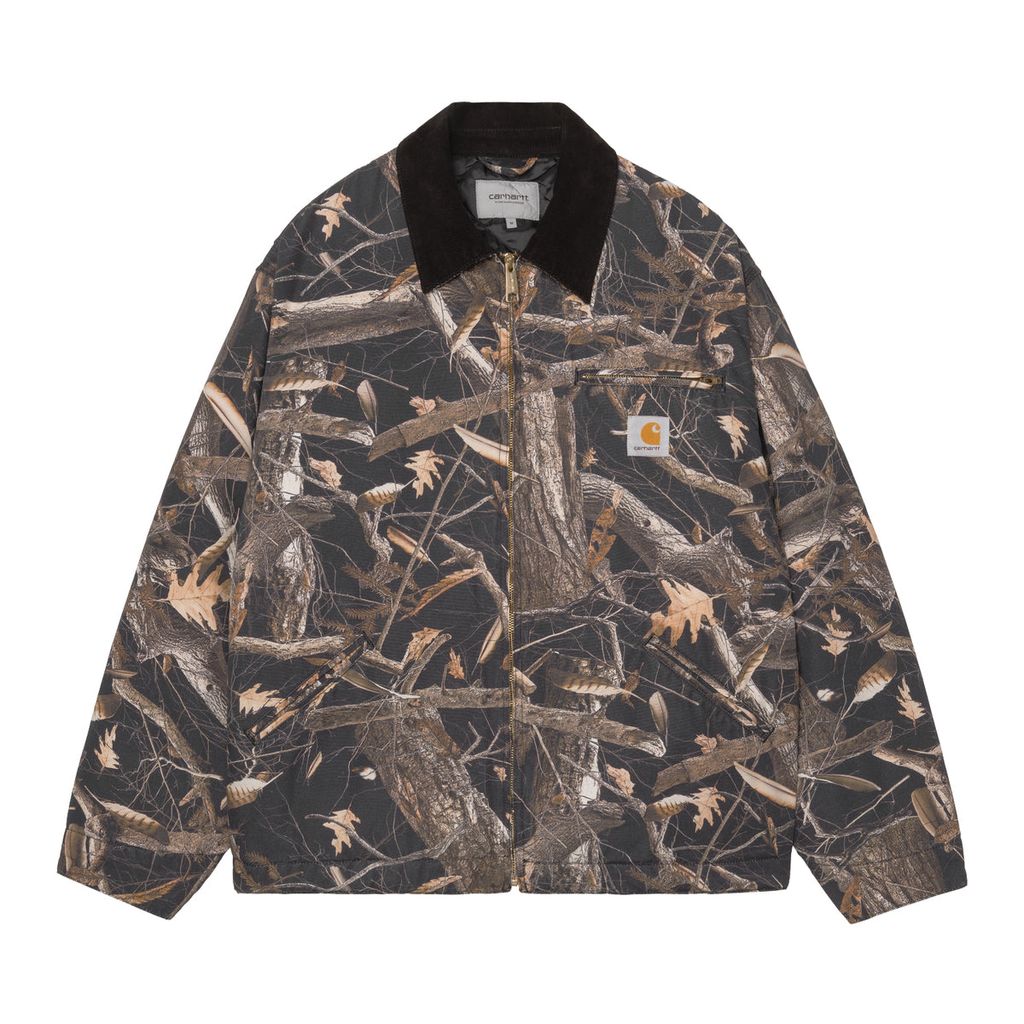 CARHARTT WIP OG Detroit Jacket - Camo Feather Tree, Black / Black heavy stone wash