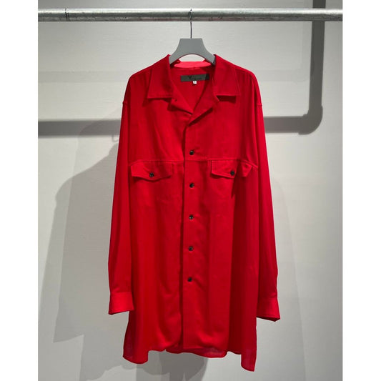 Y's for men CELLULOSE LAWN PANEL OPEN COLLAR SHIRT（RED）