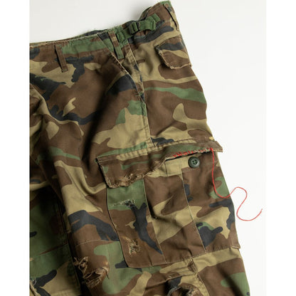 ANACHRONORM  AN372 BLACK CUT-OFF HARD DAMAGED B.D.U CAMO PANTS WOODLAND
