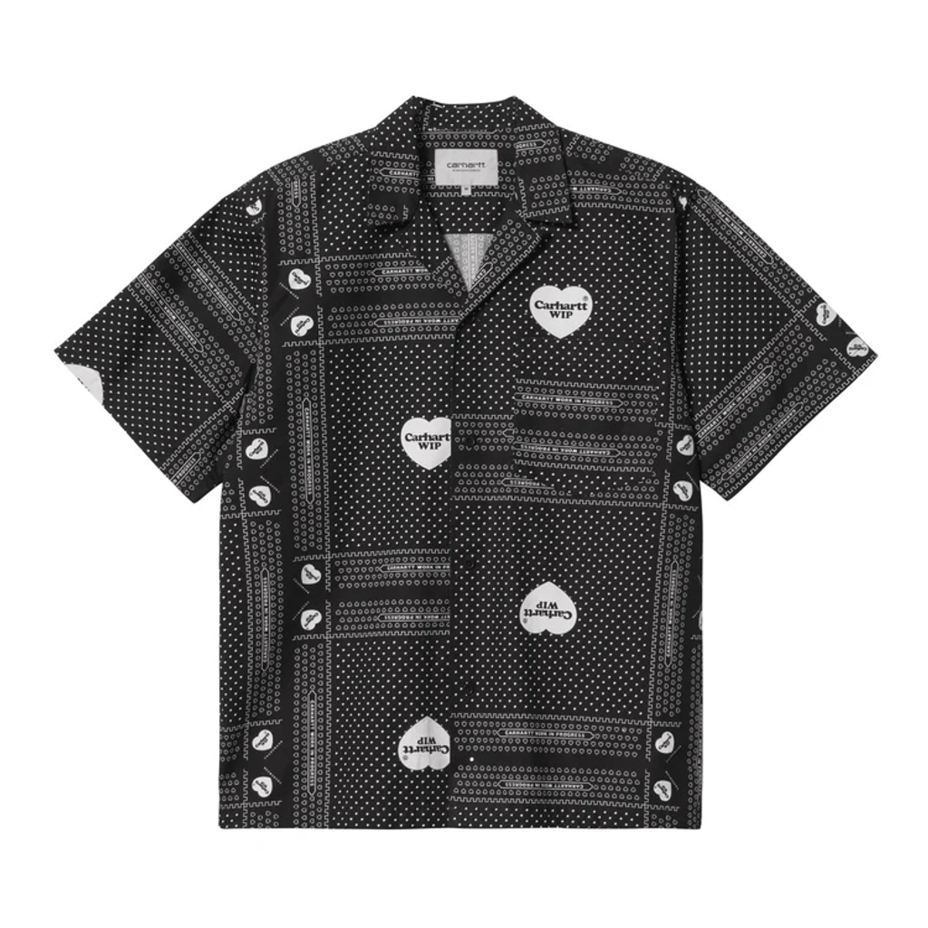 CARHARTT WIP S/S HEART BANDANA SHIRT - Heart Bandana AOP, Black