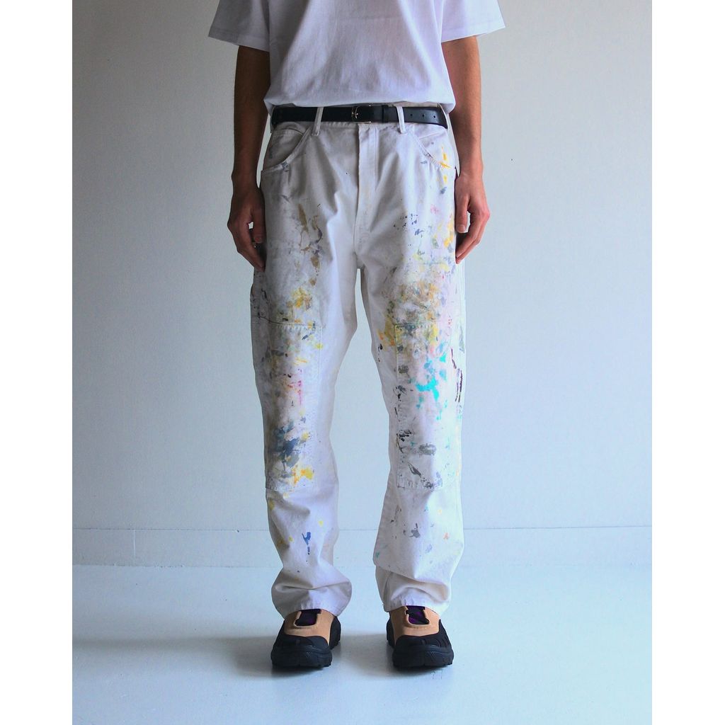 ANACHRONORM  ANDK003 DART PAINT DOUBLE KNEE PAINTER PANTS WHITE