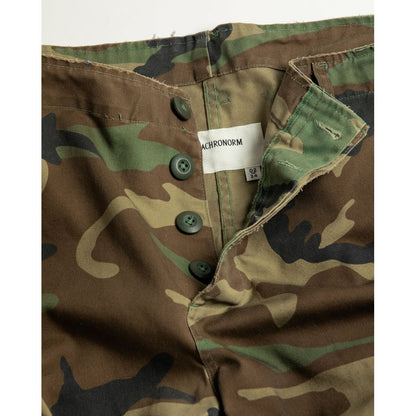 ANACHRONORM  AN372 BLACK CUT-OFF HARD DAMAGED B.D.U CAMO PANTS WOODLAND