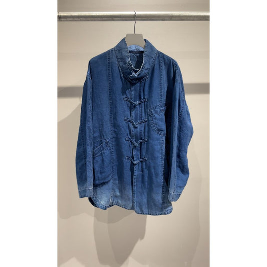 PORTER CLASSIC INDIGO LINEN CHINESE JACKET - INDIGO