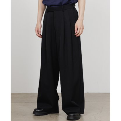 marka 2/60 Washer Wool Gabardine Two Tuck Baggy Trousers