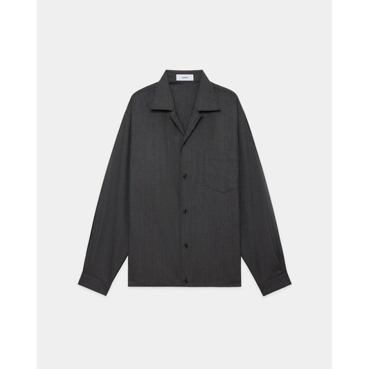 marka 2/60 Wool Tropical Melange / Open Collar L/S Shirt With Hem Tab