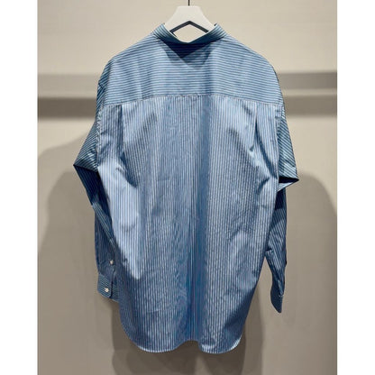 COMME des GARCONS HOMME コットンストライプ LOGO シャツ（BLUEベース)