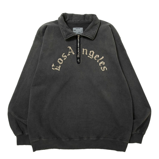 NEXUSVII. DAMAGED LETTERED HALF ZIP SWEAT