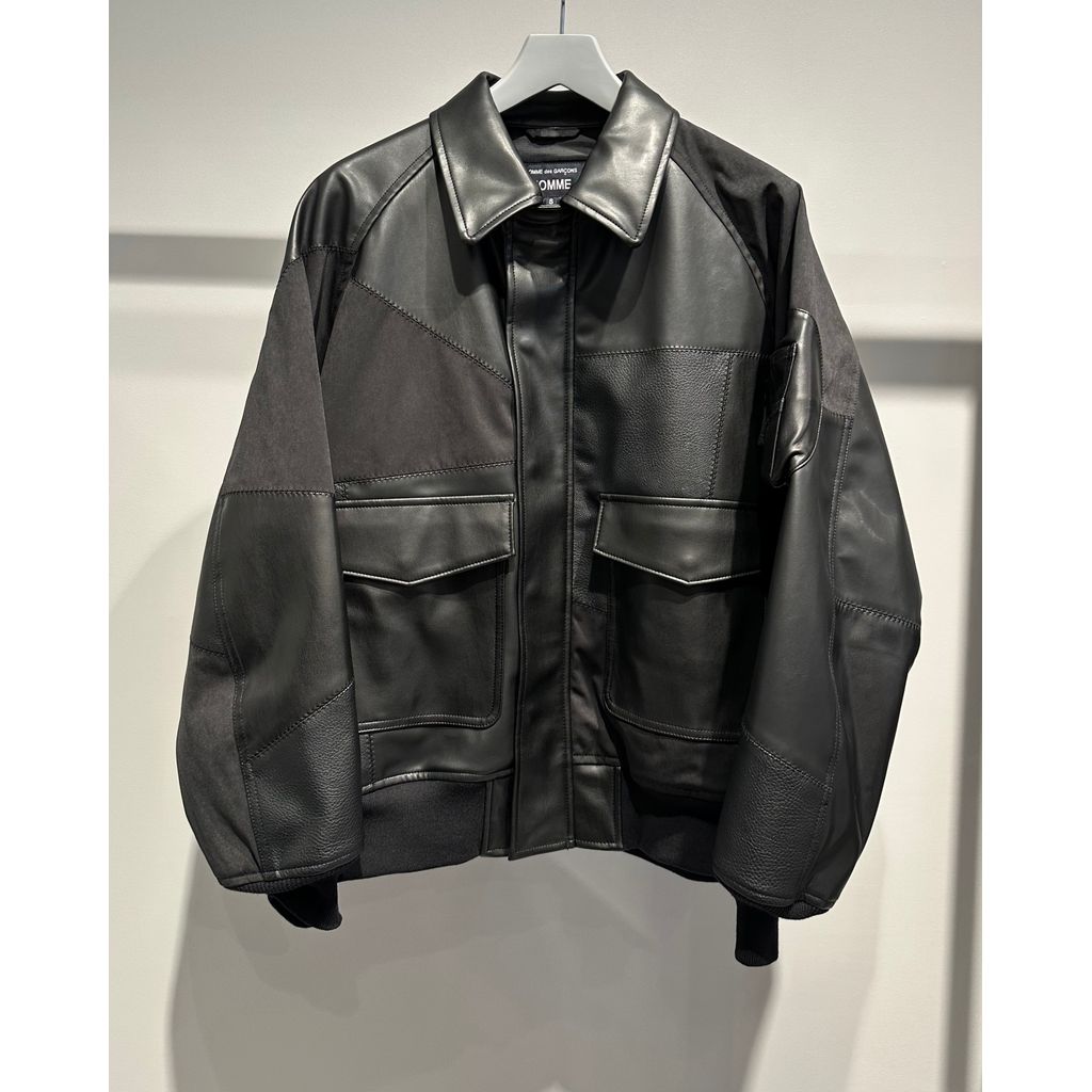 COMME des GARCONS HOMME SYNTHETIC LEATHER PATCHWORK BLOUSON（Black