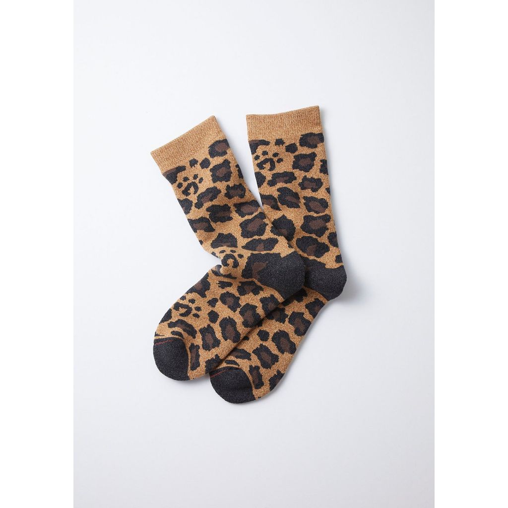 ROTOTO  PILE LEOPARD CREW SOCKS