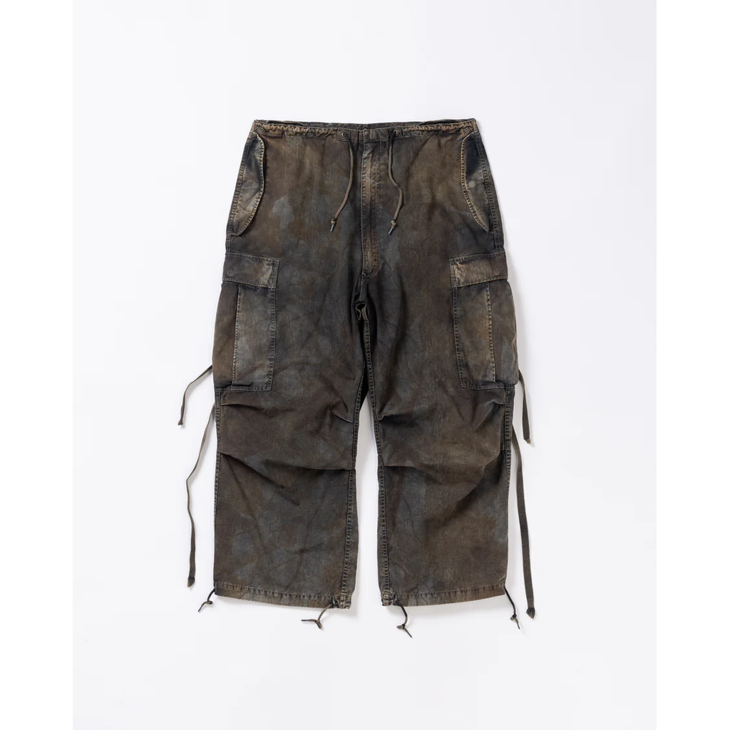 ANACHRONORM  AN372 BLACK CUT-OFF HARD DAMAGED B.D.U CAMO PANTS WOODLAND