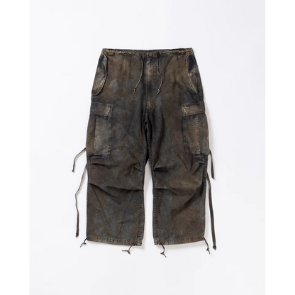 ANACHRONORM  AN372 BLACK CUT-OFF HARD DAMAGED B.D.U CAMO PANTS WOODLAND
