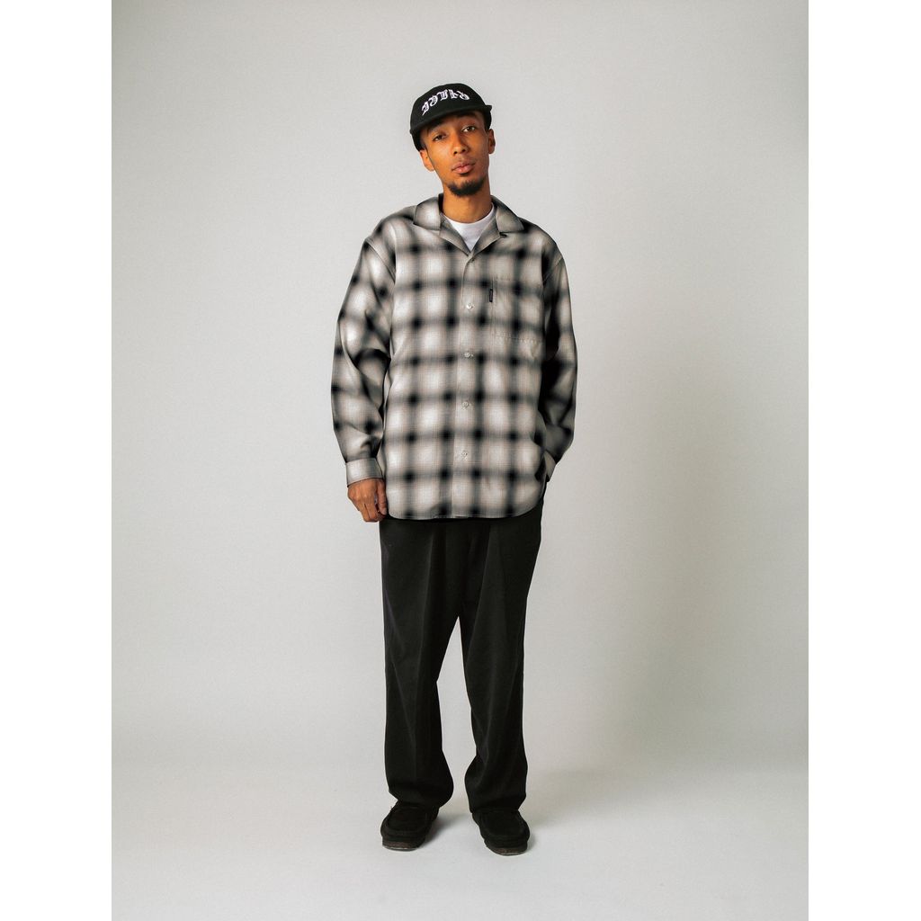 APPLEBUM OMBRE CHECK L/S ALOHA SHIRT [WHITE/BLACK] / 2420204