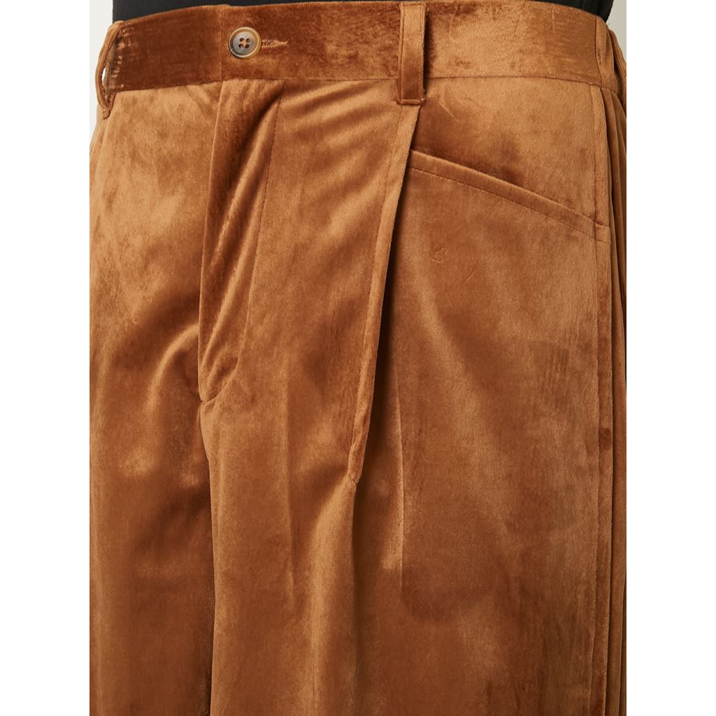 TAAKK DRAPED VELVET TUCK PANTS