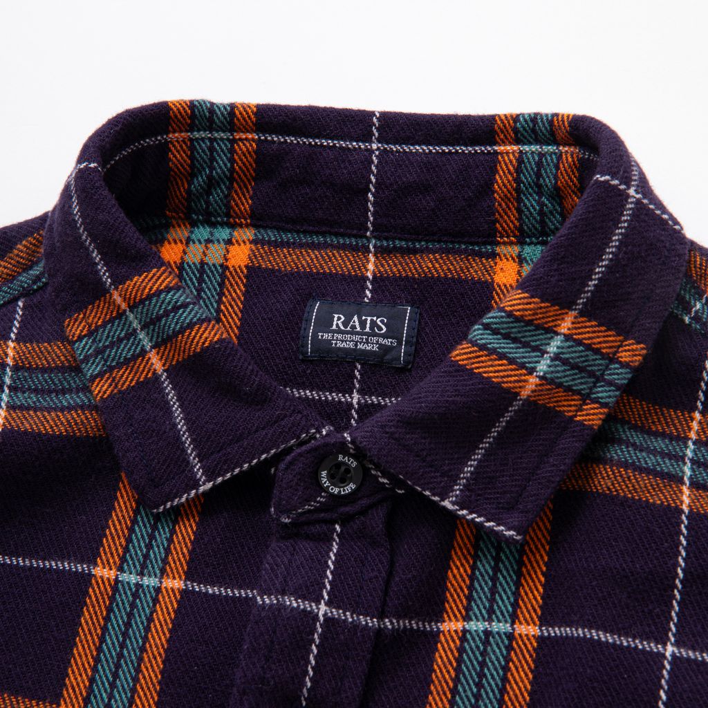 RATS COTTON FLANNEL NAVY CHECK SHIRT