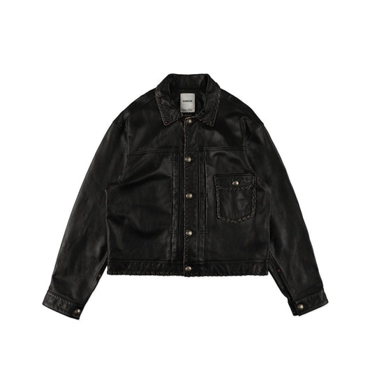 BOW WOW  LACE-UP LEATHER TRUCKER JACKET