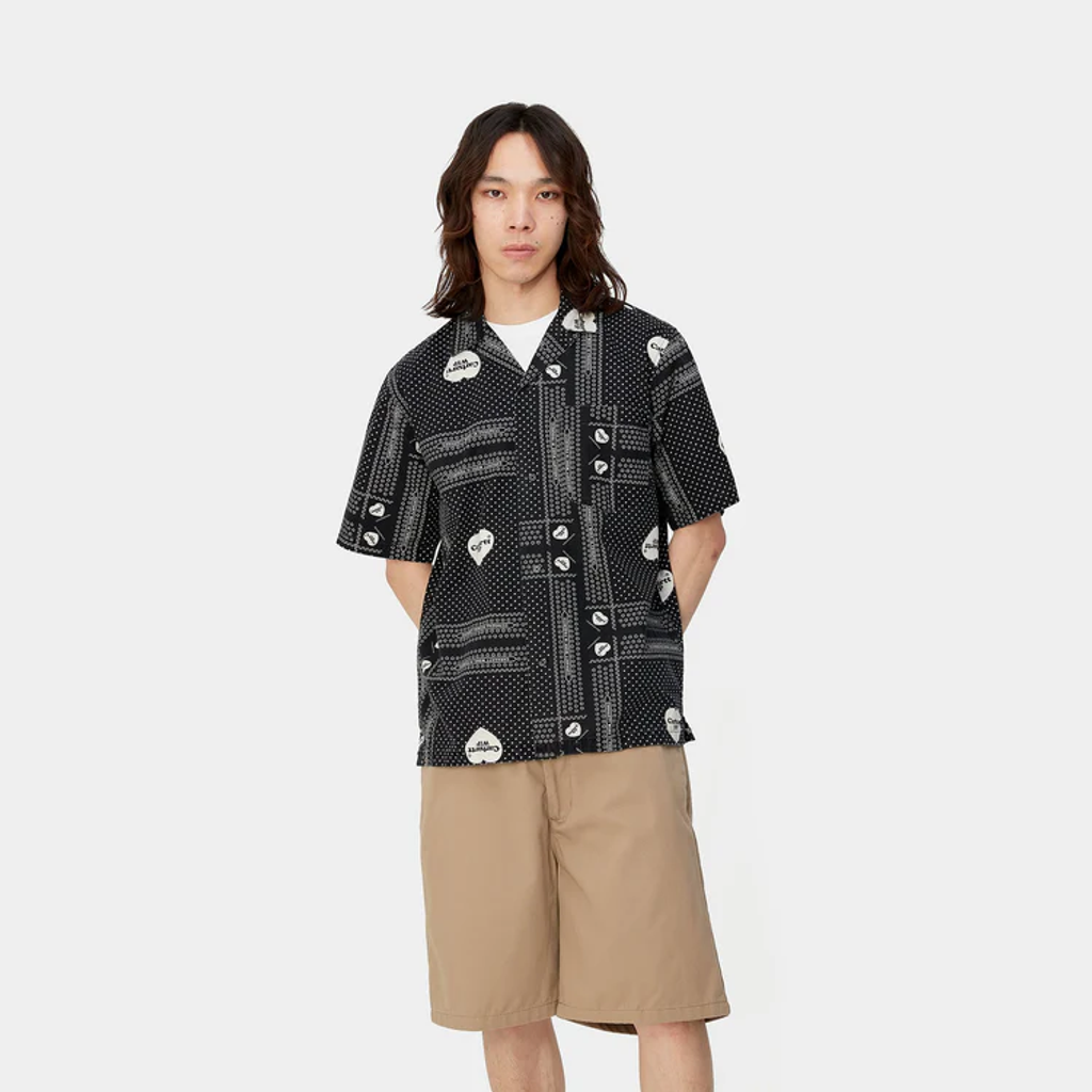 CARHARTT WIP S/S HEART BANDANA SHIRT - Heart Bandana AOP, Black