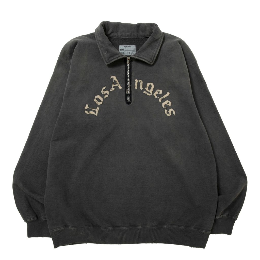 NEXUSVII. DAMAGED LETTERED HALF ZIP SWEAT