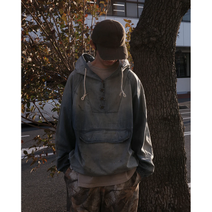 ANACHRONORM  AGING UTILITY DENIM ANORAK PULLOVER INDIGO