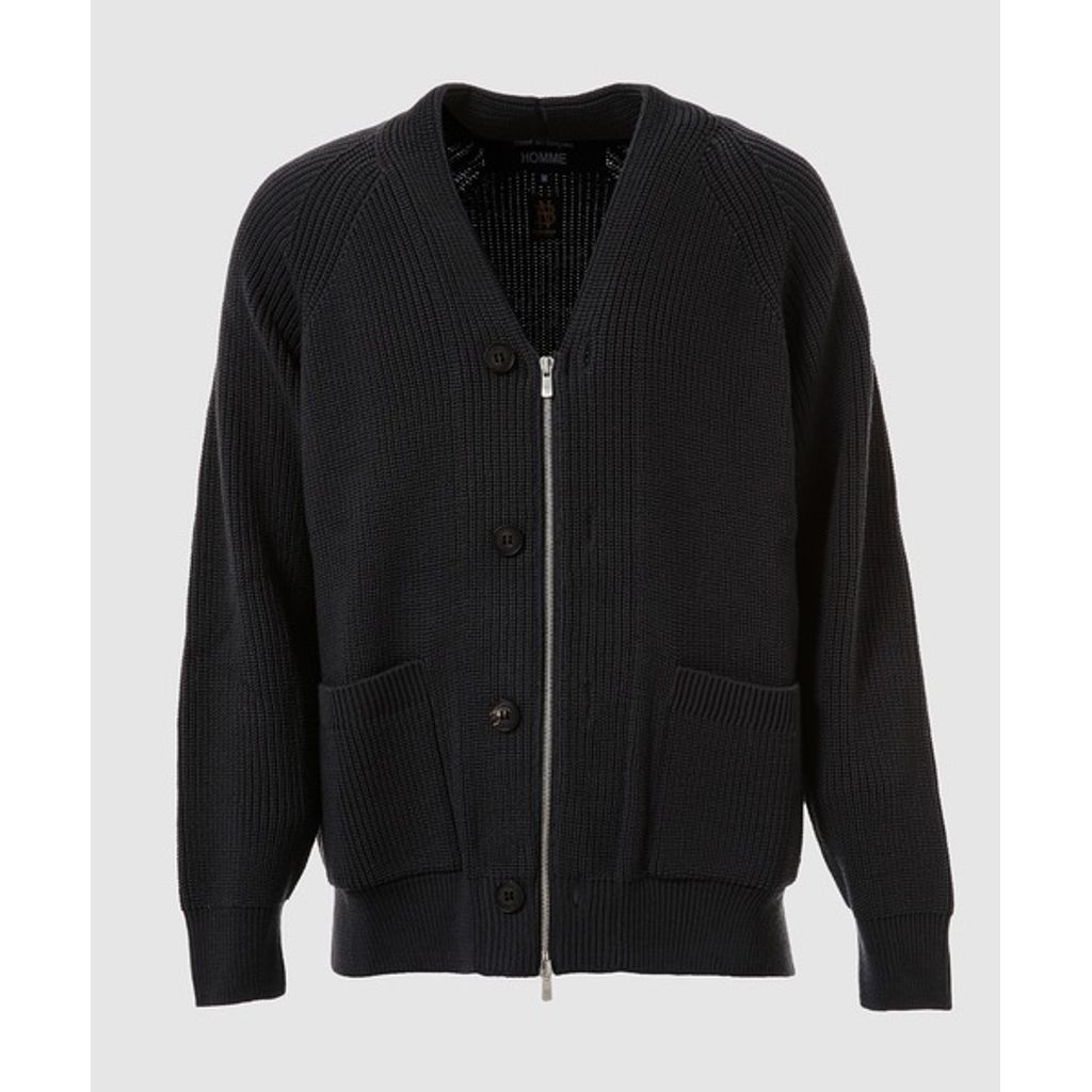 COMME des GARCONS HOMME BATONER W-NAME WOOL KNIT CARDIGAN（CHARCOAL）