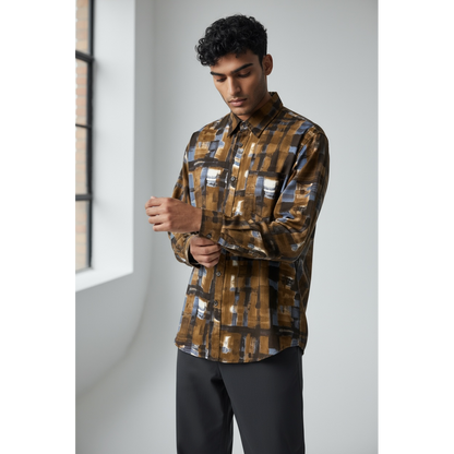 【MADE IN JAPAN】LINEAGE ABSTRACT CHECK SHIRTS（BROWN）
