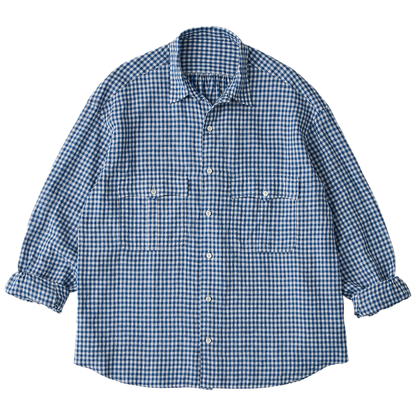 PORTER CLASSIC ROLL UP LINEN GINGHAM CHECK SHIRT