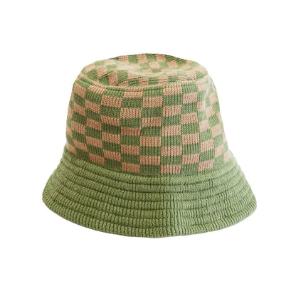DECHO  CHECKERED KNIT BUCKET HAT
