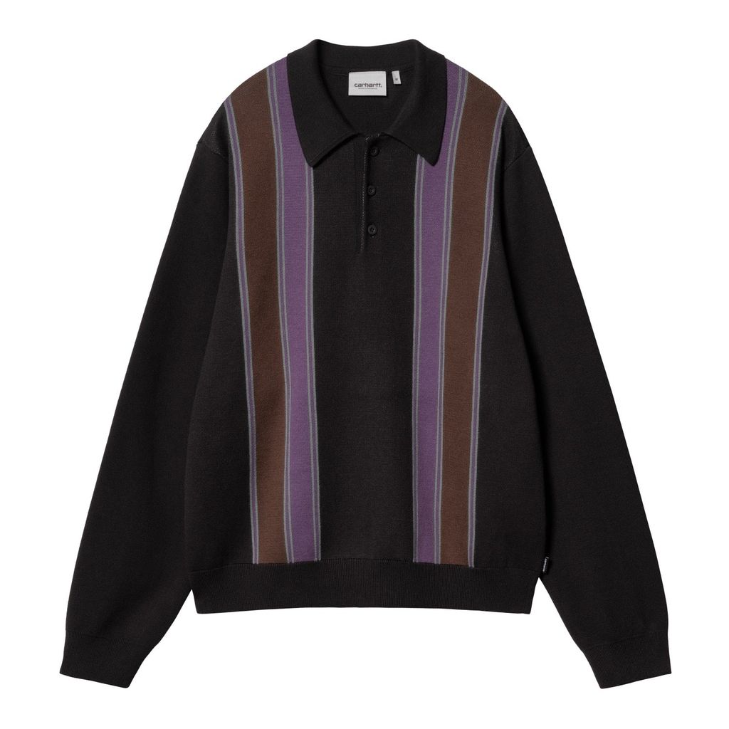 CARHARTT WIP  L/S ARLO POLO - Black / Kendricks Stripe