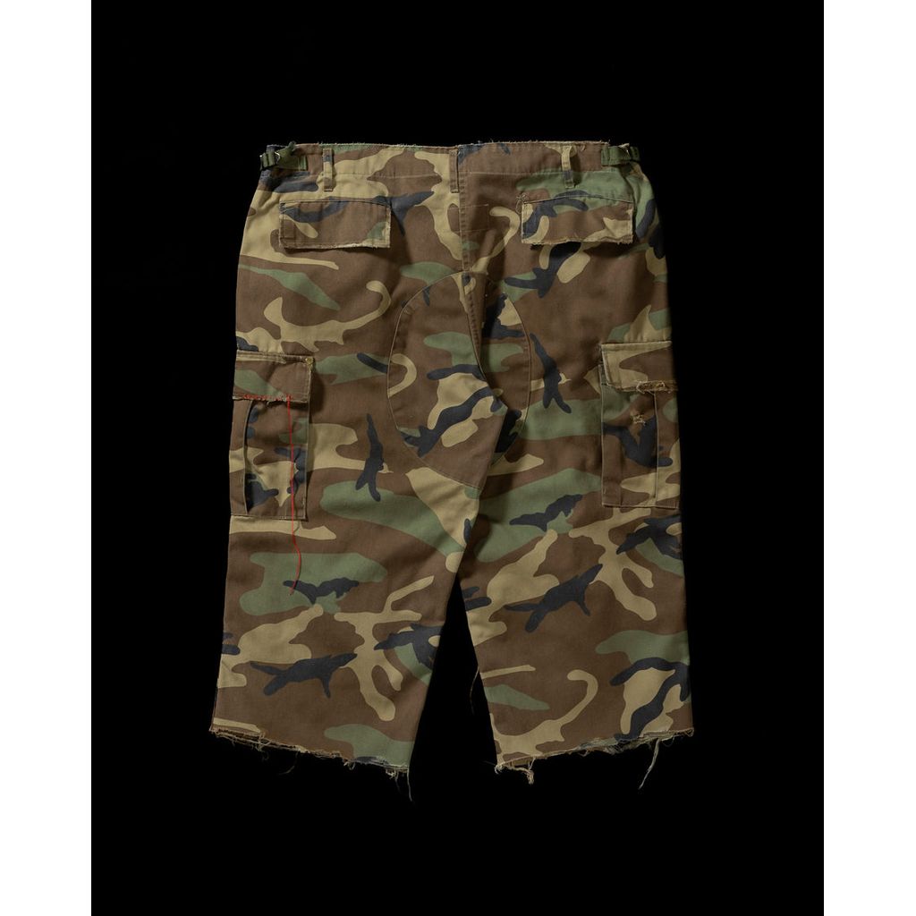 ANACHRONORM  AN372 BLACK CUT-OFF HARD DAMAGED B.D.U CAMO PANTS WOODLAND