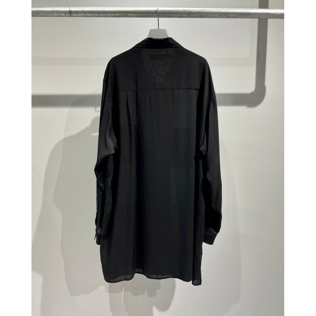 Y's for men CELLULOSE LAWN PANEL OPEN COLLAR SHIRT（BLACK）