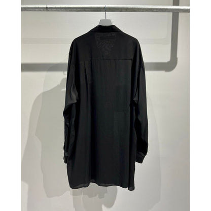 Y's for men CELLULOSE LAWN PANEL OPEN COLLAR SHIRT（BLACK）