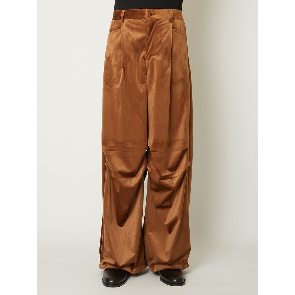 TAAKK DRAPED VELVET TUCK PANTS