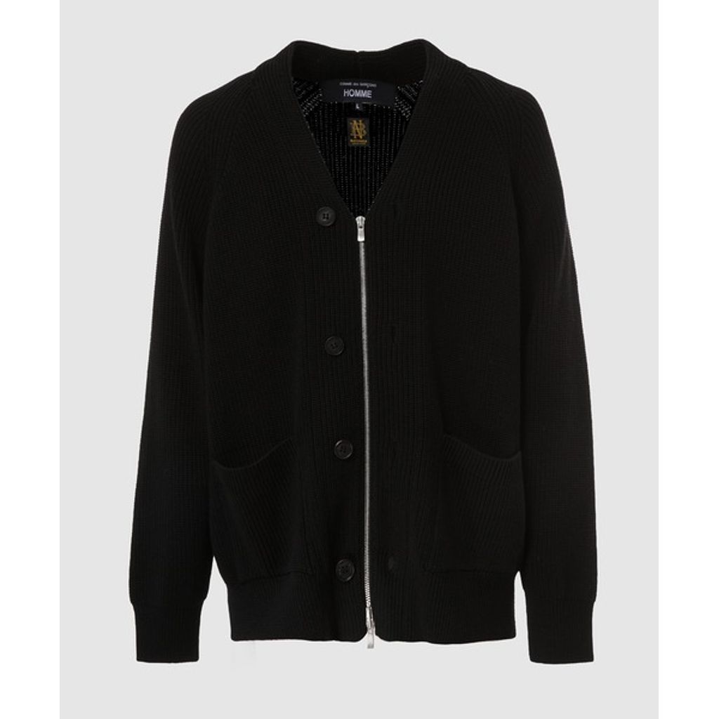 COMME des GARCONS HOMME BATONER W-NAME WOOL KNIT CARDIGAN（BLACK）