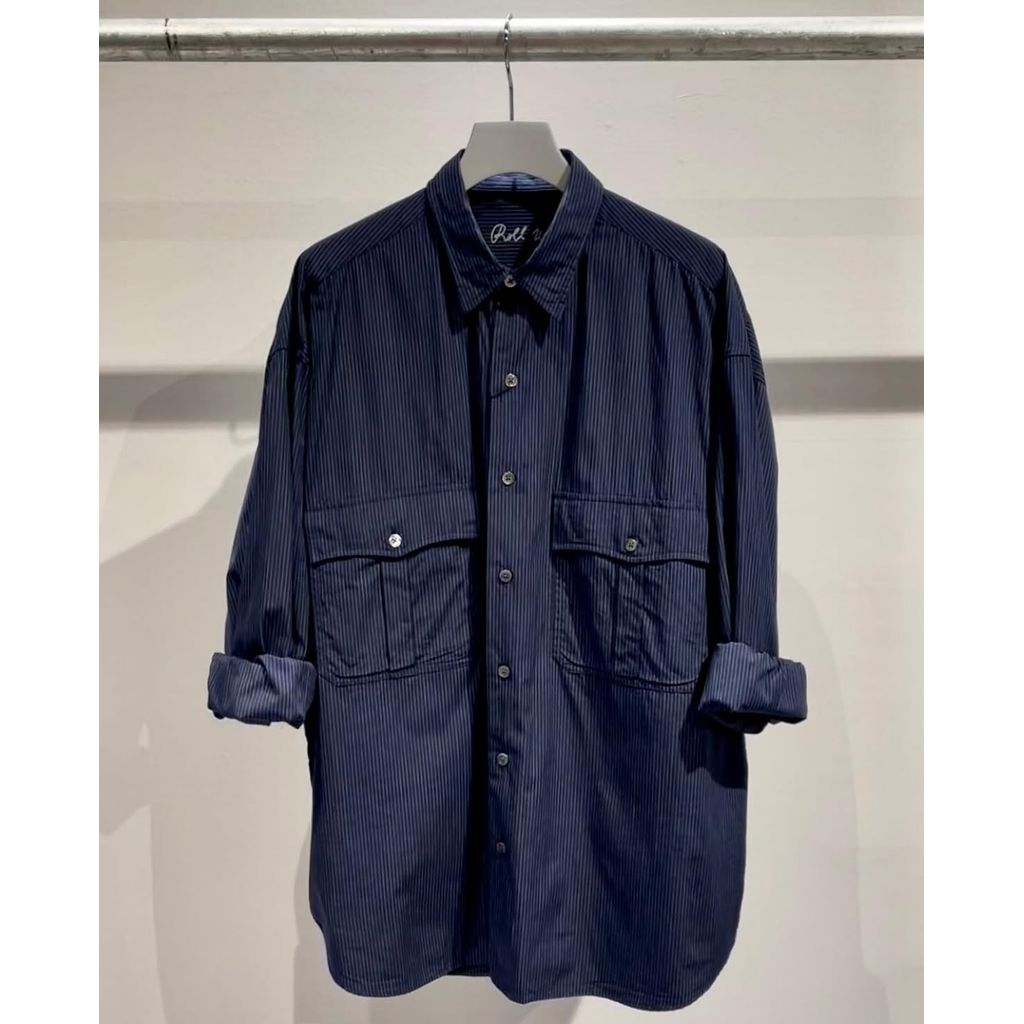 PORTER CLASSIC ROLL UP PIN STRIPE SHIRT（NAVY）