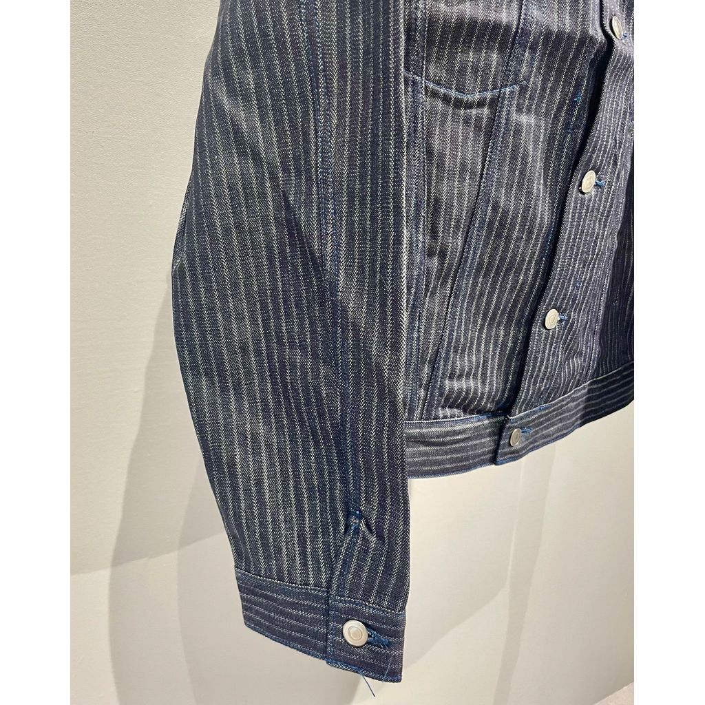 ANDFAMILYS DENIM TRACKER JACKET INDIGO STRIPE