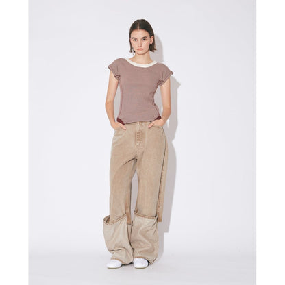 beautiful people organic FOX brown flip hem pants