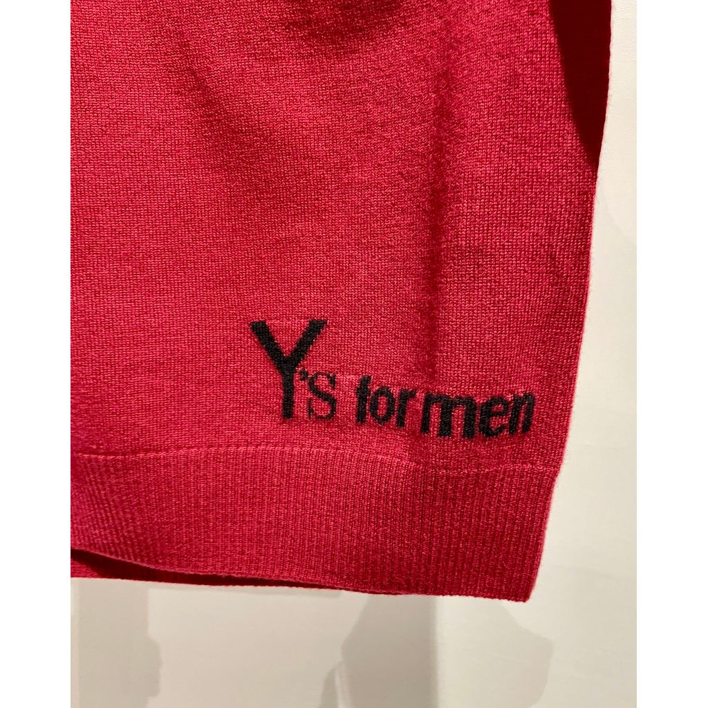 Y's for men ROUND NECK INTARSIA KNIT WITH "Y's for men" LOGO （RED）