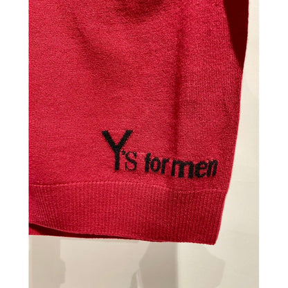Y's for men ROUND NECK INTARSIA KNIT WITH "Y's for men" LOGO （RED）