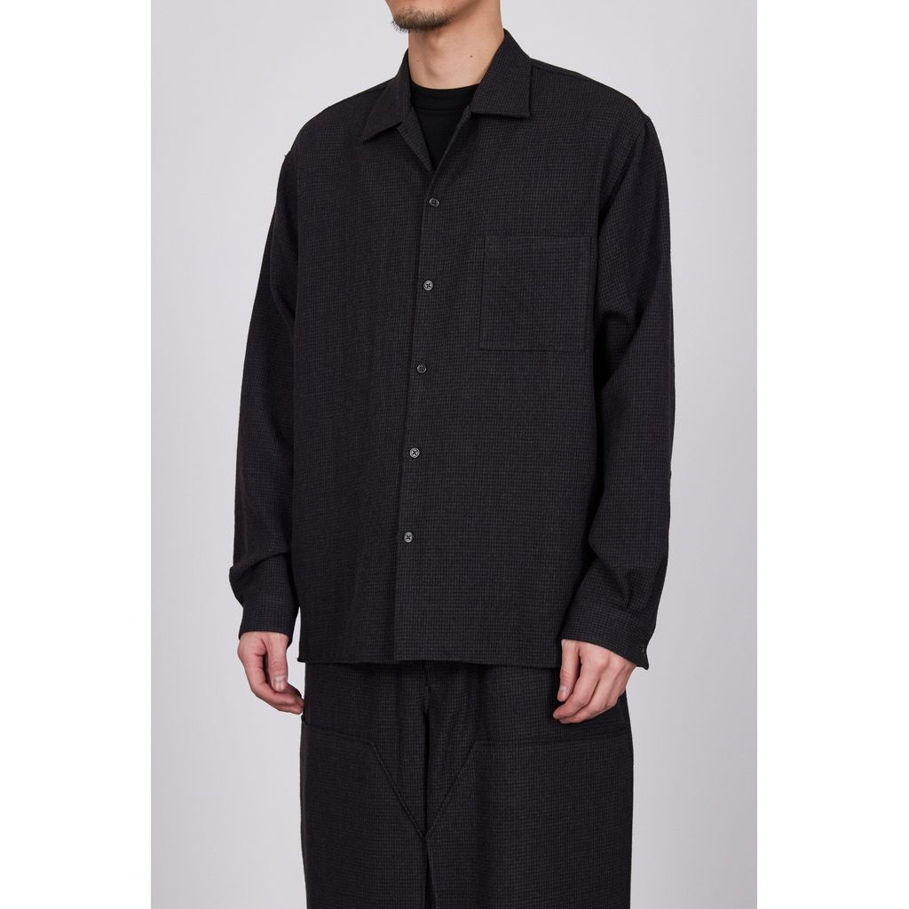 marka TUMBLED WOOL SERGE OPEN COLLAR SHIRT