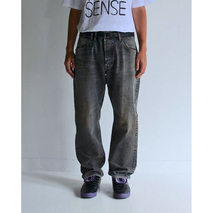 ANACHRONORM  REGULAR TAPERED WASHED 5P BLACK DENIM PANTS