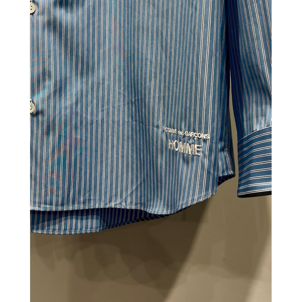 COMME des GARCONS HOMME コットンストライプ LOGO シャツ（BLUEベース)
