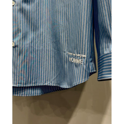 COMME des GARCONS HOMME コットンストライプ LOGO シャツ（BLUEベース)