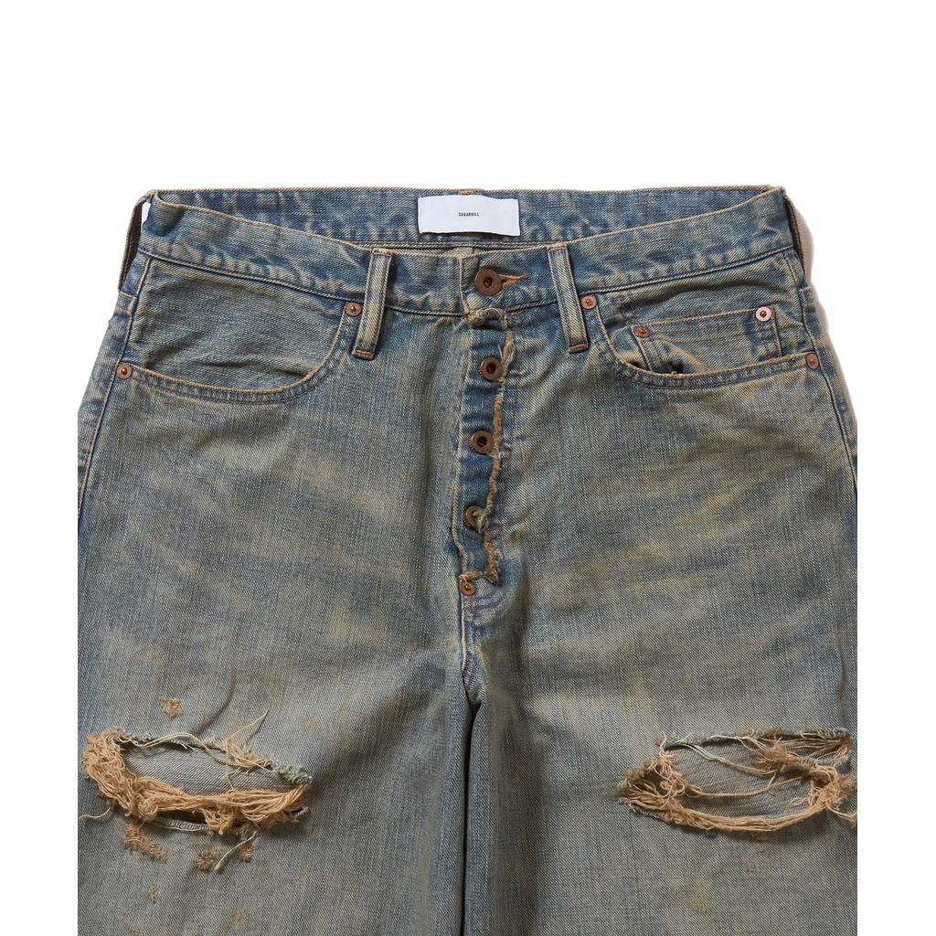 SUGARHILL  DAMAGED MODERN DENIM PANTS WIDE CUT