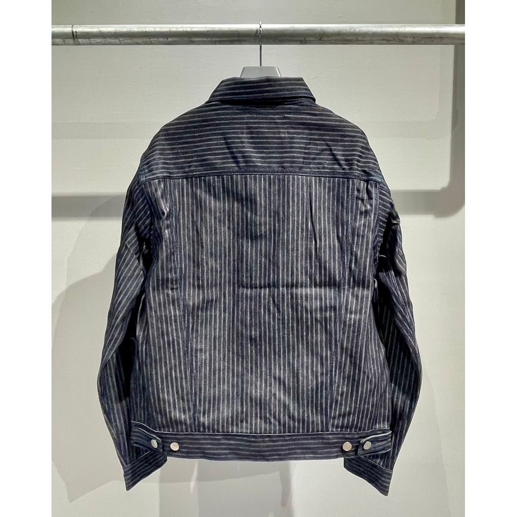 ANDFAMILYS DENIM TRACKER JACKET INDIGO STRIPE