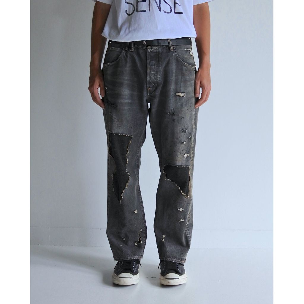 ANACHRONORM REGULAR TAPERED REMAKED 5P BLACK DENIM PANTS BLACK