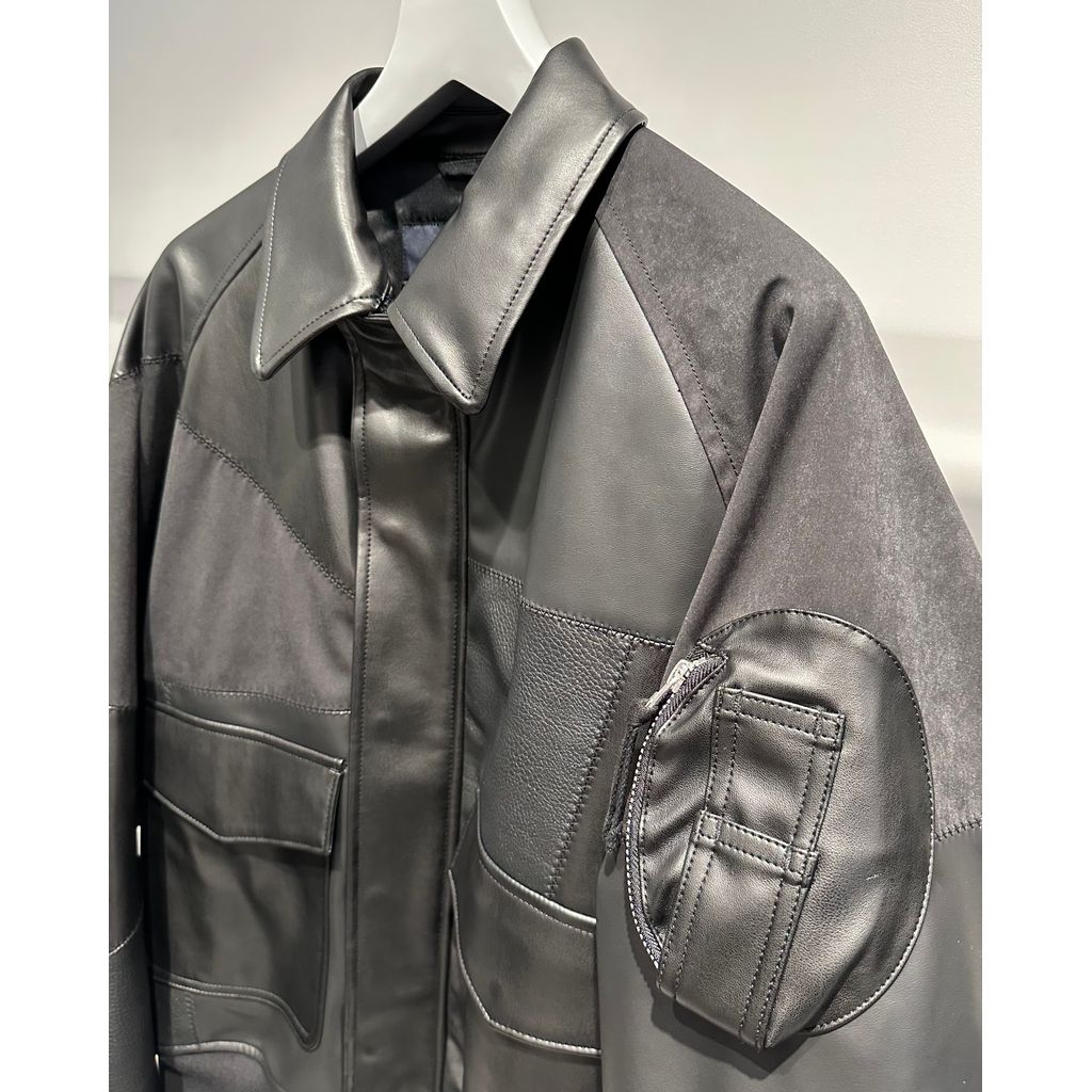 COMME des GARCONS HOMME SYNTHETIC LEATHER PATCHWORK BLOUSON（Black）