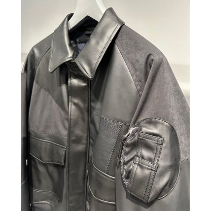 COMME des GARCONS HOMME SYNTHETIC LEATHER PATCHWORK BLOUSON（Black）