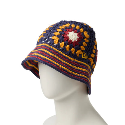 NEW ERA クロシェ ニットバケット ネイビー/イエロー/クローム/レッド  14667696