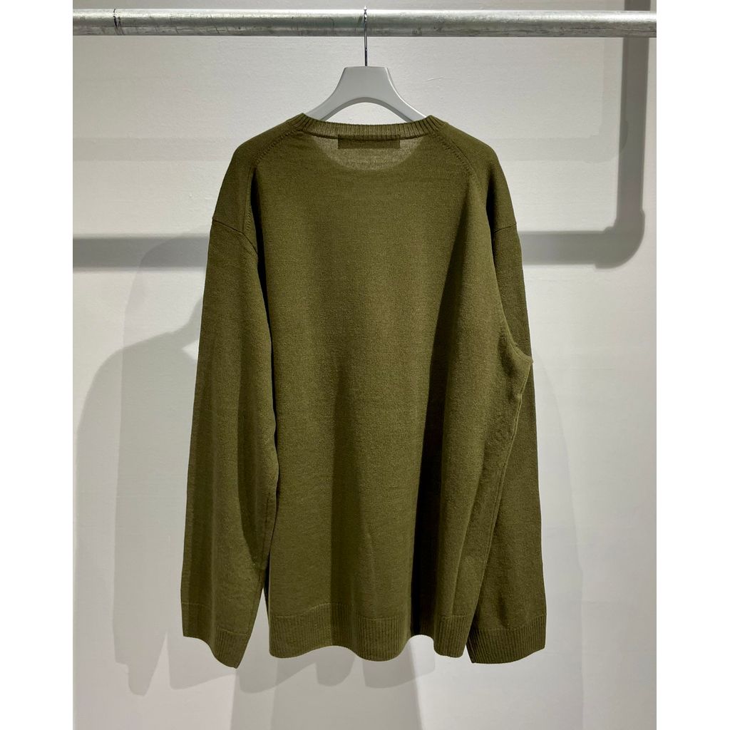 Y's for men ROUND NECK INTARSIA KNIT WITH "Y's for men" LOGO （KAHKI）